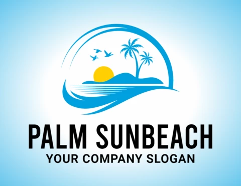 Palm Sun Beach Logo Design Template