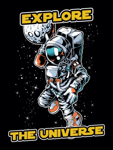Cosmos universo con astronauta plantilla de diseño de camiseta