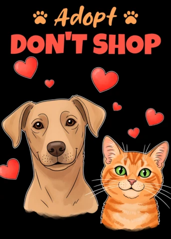 かわいい犬と猫のイラストを使ったペット里親ポスターのための「アダプト・ドント・ショップ」デザインテンプレート