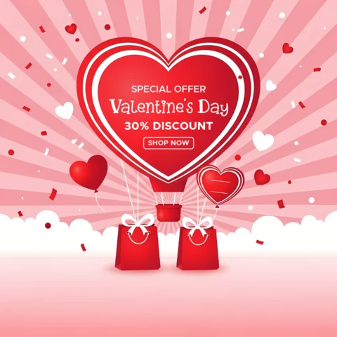 Plantilla de diseño de globo en forma de corazón para el Día de San Valentín para volantes promocionales.