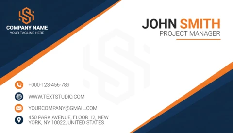 Conception de carte de visite professionnelle avec des accents orange et un panneau blanc pour le branding.