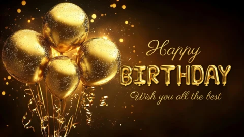 Golden Balloon Sparkle Happy Birthday Card Template