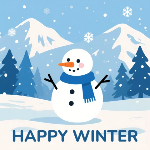 Design del pupazzo di neve in un paese delle meraviglie invernale per biglietti di auguri natalizi