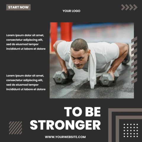 Para ser más fuerte gimnasio centro instagram post plantilla de diseño