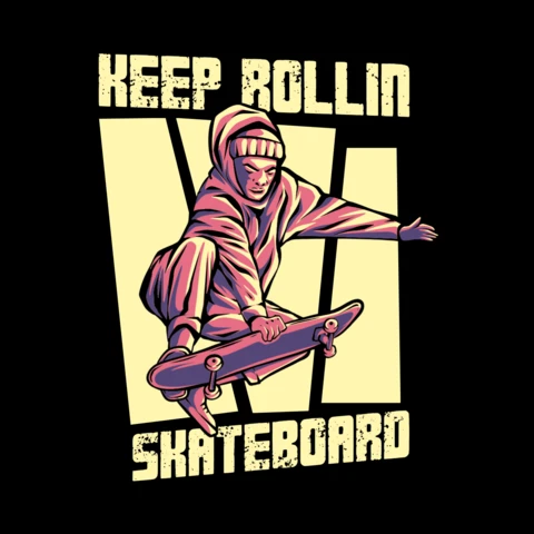 Mantén el rollo, vida de skateboarding, trucos y estilo, plantilla de diseño de camiseta.