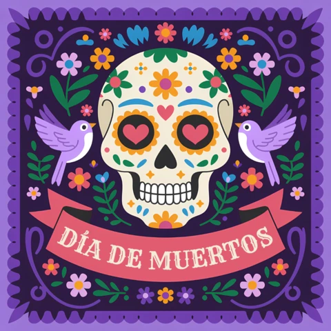 Colorful Día De Muertos Skull Design Template for Festive Merchandise