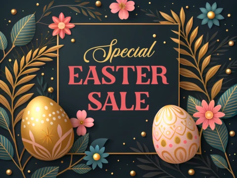 Elegant Easter Sale Design Template with Floral and Gold Accents