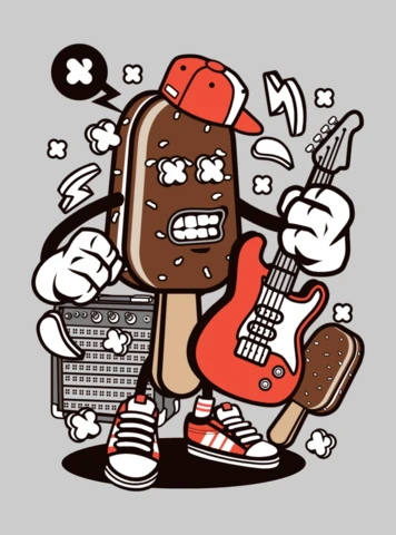 Ice Cream Rock Star Cartoon Character T-shirt Design Template