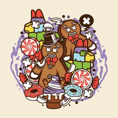 Ginger Man Bread And Candies Cartoon Character Design Template