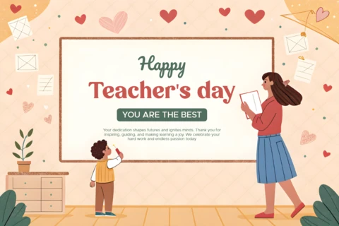 Happy Teacher's Day Editable Template - Whimsical Illustration Design for Celebrating Educators