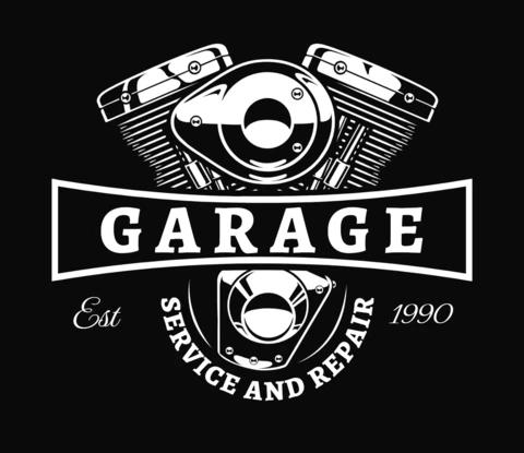 Monochrome Engine Of Motorcycle Garage T-Shirt Design Template