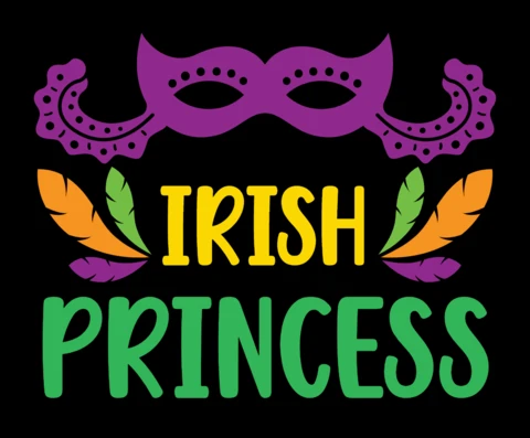 Colorful Irish Princess Design Template with Festive Mask and Feathers