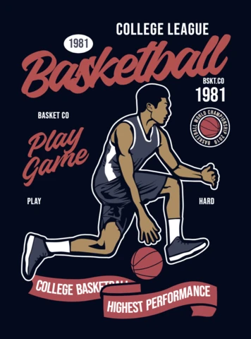 Basketball College League Vintage T-Shirt Design Template