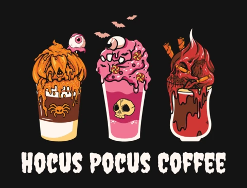 Hocus Pocus Halloween Coffee T-Shirt Design Template