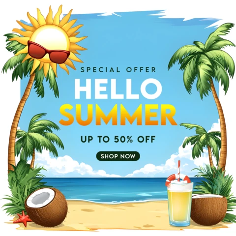 Summer Vibes Promotional Template Design with Tropical Graphics