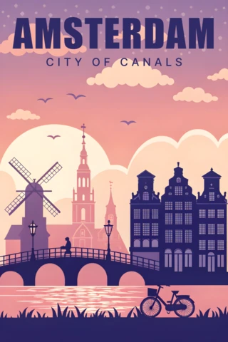 Amsterdam City of Canals Illustration Design Template for Posters
