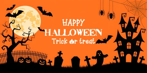 Spooky Halloween Night Glowing Windows, Gravestones & Creepy Companions Youtube Cover Design Template