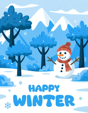Winter Wonderland Design Template Featuring Snowman for Holiday Greeting Cards