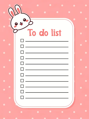 Plantilla de lista de tareas con diseño de conejito lindo para niños y organización de tareas.