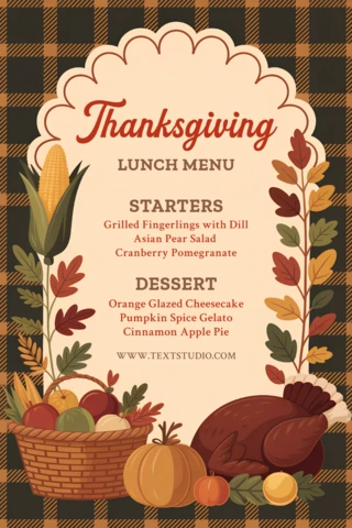 Thanksgiving Menu Design Template with Rustic Elements for Seasonal Events