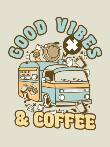 Plantilla de diseño de camiseta de camioneta de café y buen rollo.