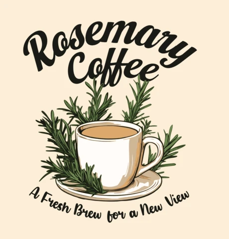 Modèle de design de café au romarin : style vintage de fraîche infusion