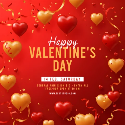 Valentine's Day Celebration Template with Heart Balloons Design for Event Flyers