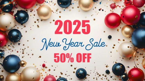 Luxury 2025 new year sale banner design template