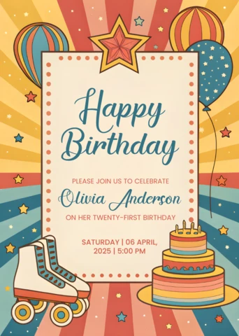 Modelo de convite de aniversário de circo retrô - design editável para comemorar marcos