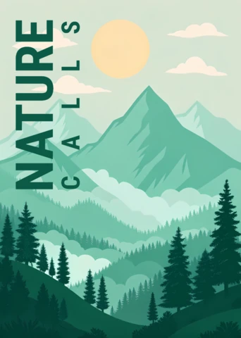 Nature Calls Mountain Landscape Design Template for Outdoor Adventure Posters
