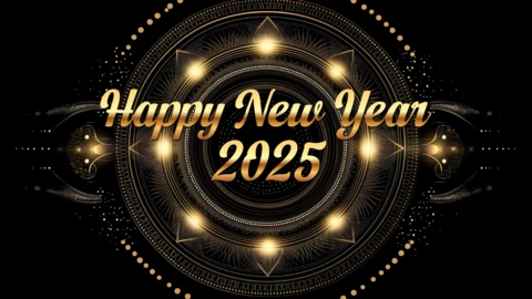 Modèle de carte 2025 de bonne année en or