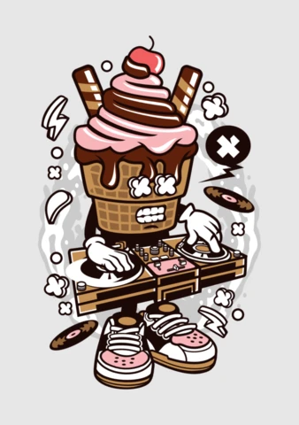 DJ Ice Cream Cartoon Character Poster Design Template
