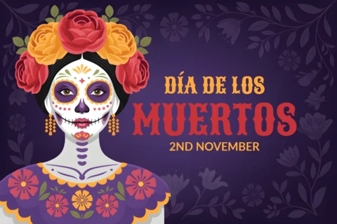 Dia De Los Muertos Design Template for Festive Poster with Floral Sugar Skull