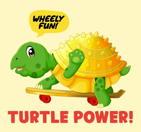 Whimsical Skateboarding Turtle Design Template for Kids Entertainment