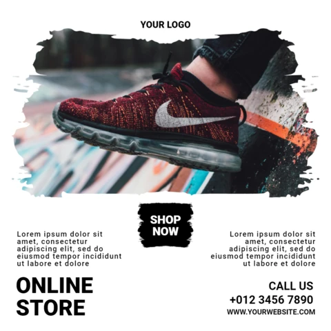 Plantilla de diseño para publicación en redes sociales de zapatillas de deporte de tienda de ropa urbana en línea