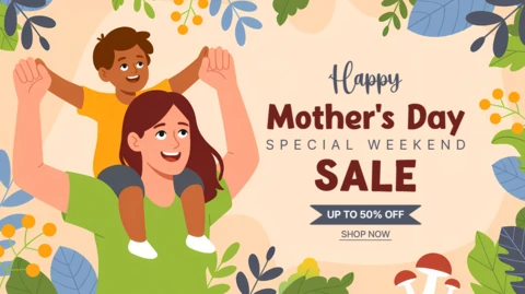 Plantilla de diseño de venta de feliz día de la madre - estilo alegre y colorido para ofertas especiales de fin de semana