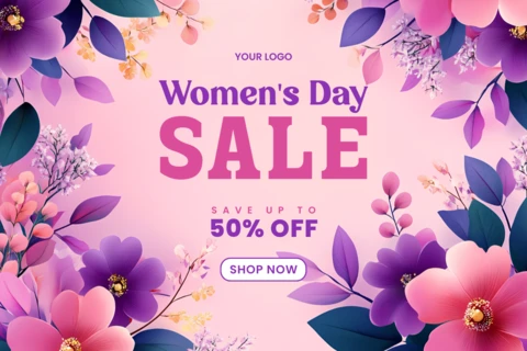 Purple Floral Women's Day Sale Banner Template For Shopping Offer