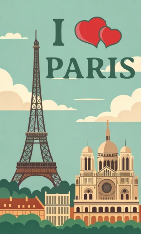 Vintage Paris Postcard Design for Travel Souvenirs Merchandising Template