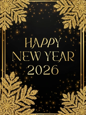 Elegant New Year 2026 Greeting Card Template with Gold Glitter Design