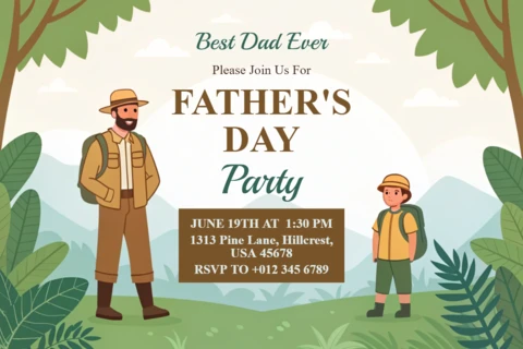 Editable Father's Day Party Invitation Template - Whimsical Nature Design
