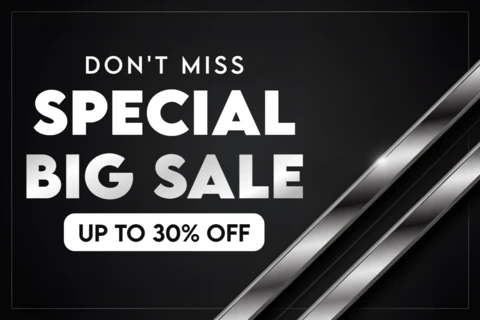 Modern Sale Announcement Template with Bold Typography and Sleek Metallic Design for Promotional Flyers