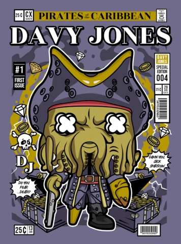 Davy Jones Pirates of The Caribbean Cartoon Character Magazine Cover Design Template