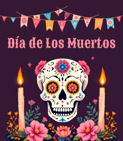 Colorful Día De Los Muertos Skull Design Template for Festive Posters