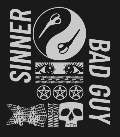 Edgy Graphic Design Template for Apparel Featuring Scissors Eyes and Skull