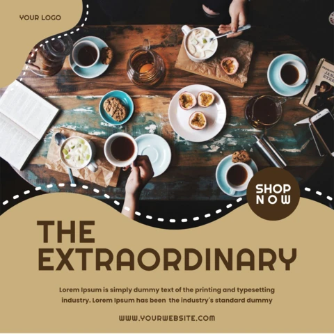 Extraordinaria plantilla de diseño para publicación en redes sociales de promoción de cafeterías