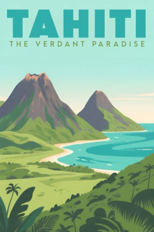 Tahiti Paradise Landscape Design Template for Travel Posters