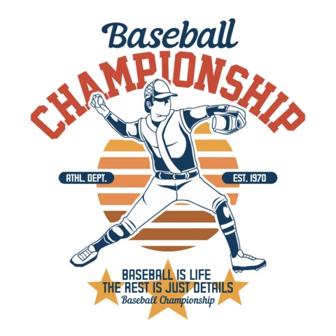 Baseball Championship Retro Pitcher Graphic with ‘Baseball Is Life’ Quote T-Shirt Design Template
