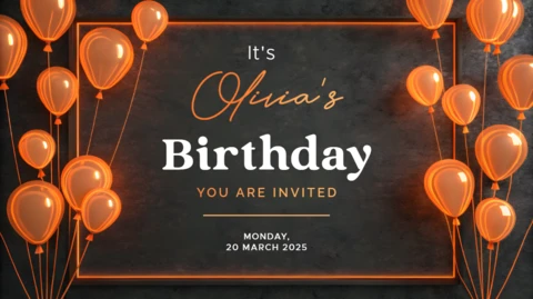Modelo de convite de aniversário editável com design moderno de balões