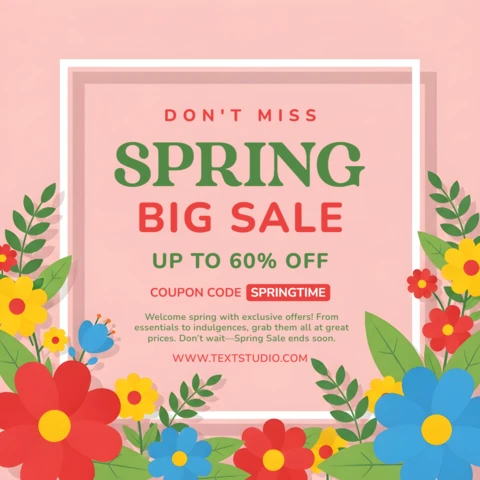 Affiche de vente du festival de printemps – fleurs saisonnières éclatantes encadrant des offres de shopping à durée limitée