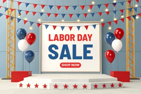 Festive Labor Day Sale Design Template with Banners and Balloons